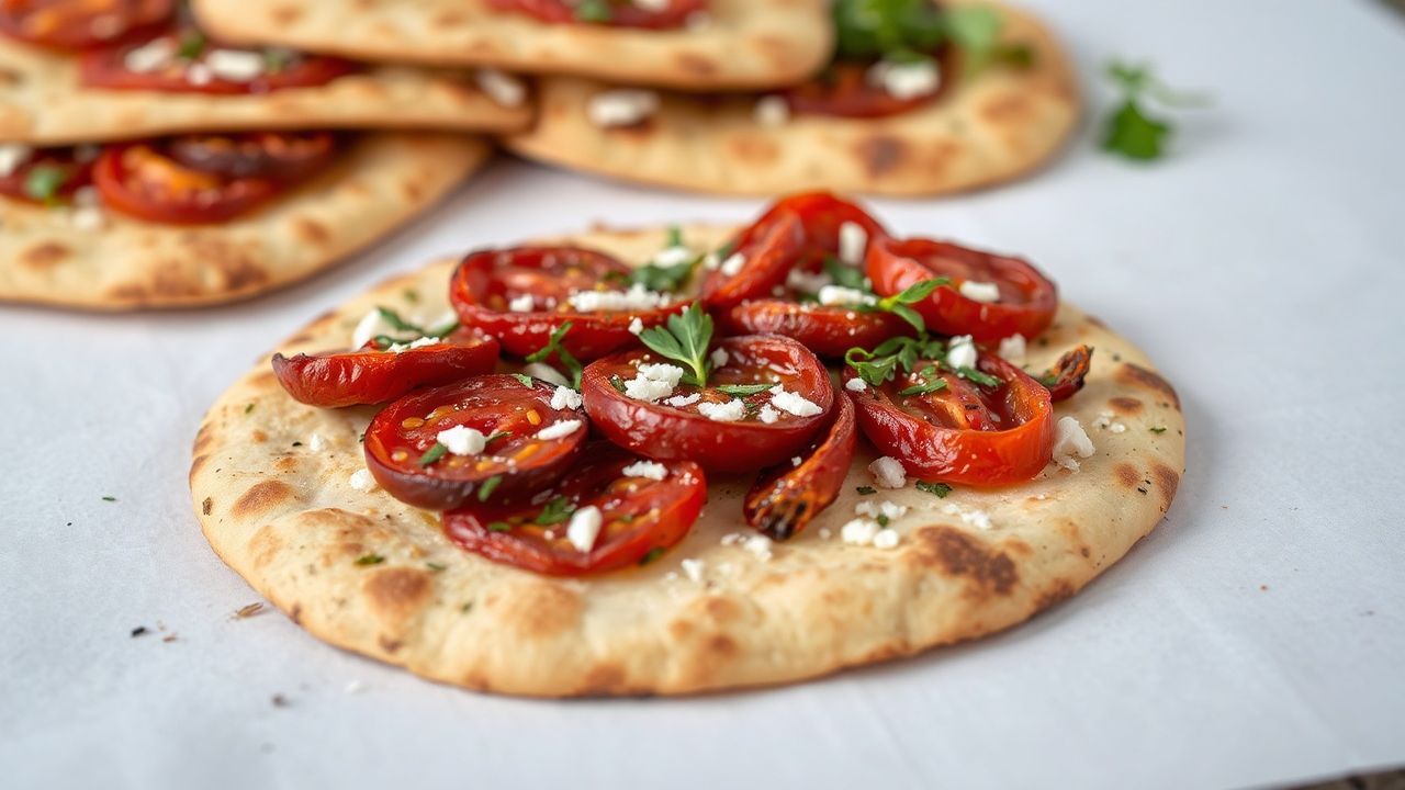 خبز فلاتبريد مطبوخ بالشمس ومغطى بصلصة طماطم وأعشاب عطرية، يكشف نكهة لا تُصدق