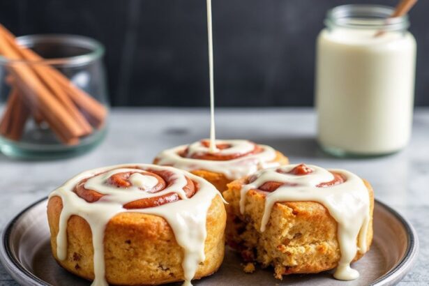 لفائف سينابون نباتية لزجة مع كريمة خالية من الألبان، طعمها لا يُقاوَم، غنية بالقرفة.