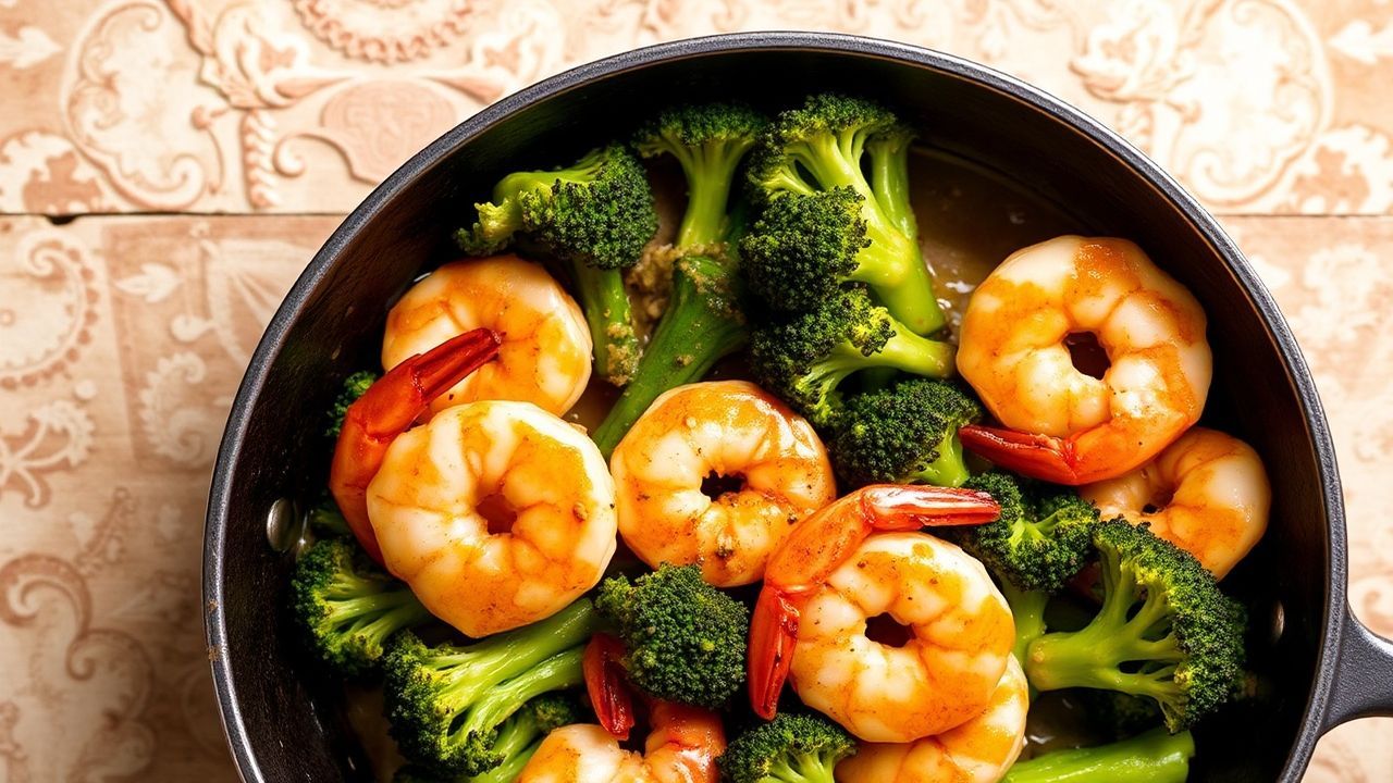 طبق سهل من الجمبري والبركلي بصلصة زبدة الثوم في وعاء واحد، نكهة شهية وسريعة.