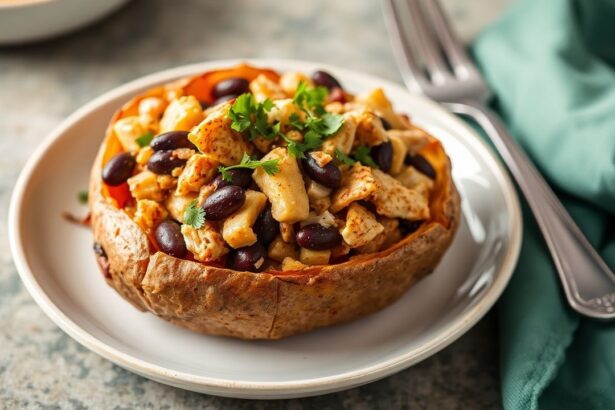 بطاطا حلوة محشية بالدجاج والجبن الأسود بشكل بسيط ومشبع، طبق دافئ وشهي