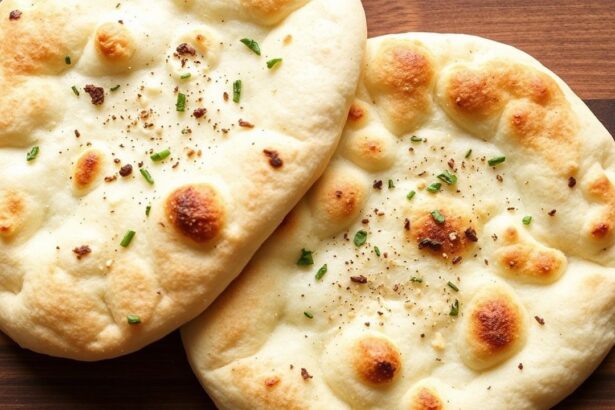 خبز نان منفوش بدون خميرة سهل التحضير، لقطة مقربة لخبز عربي طري في طبق.