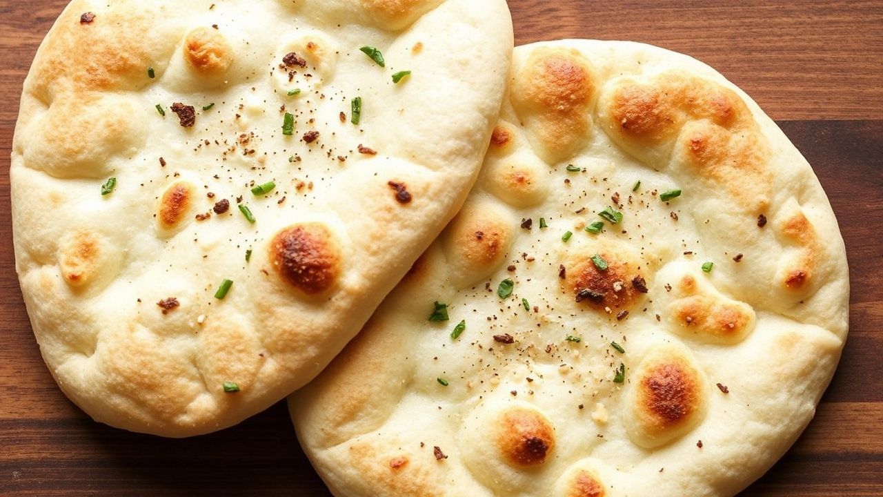 خبز نان منفوش بدون خميرة سهل التحضير، لقطة مقربة لخبز عربي طري في طبق.