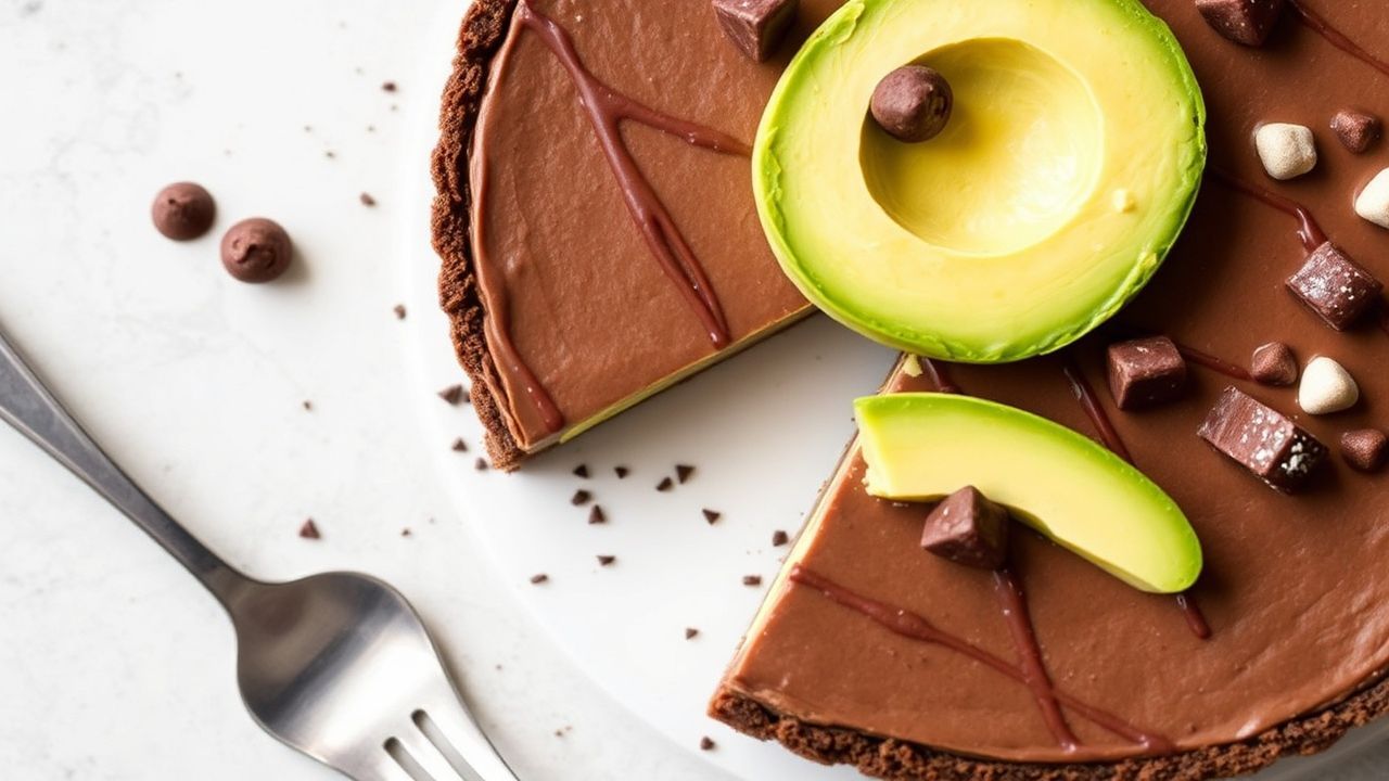 تارت شوكولاتة أفوكادو بدون خبز كريمية بشكل غني وسهل التحضير، ديكادنت ولذيذ.