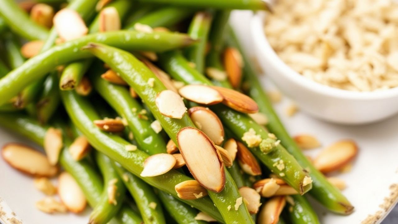 فاصوليا خضراء مقرمشة مع ثوم وطحين لوز متبل ومقلي، متعة شهية على الطريقة المقلية