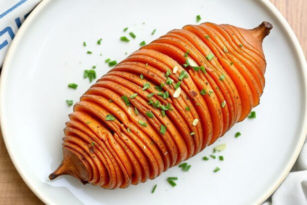 طبق بطاطا حلوة هاسلباك شرائح مع أعشاب طازجة، لمسة نكهة سهلة لترقية العشاء