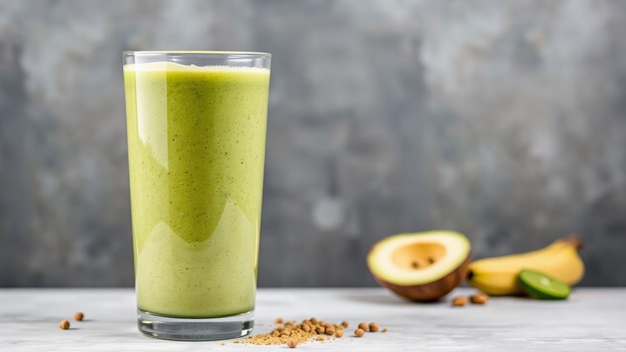 كوب سموذي ماتشا وبروتين القنب بنكهة منعشة وعناصر طاقة، لتحفيز يومك سريعًا