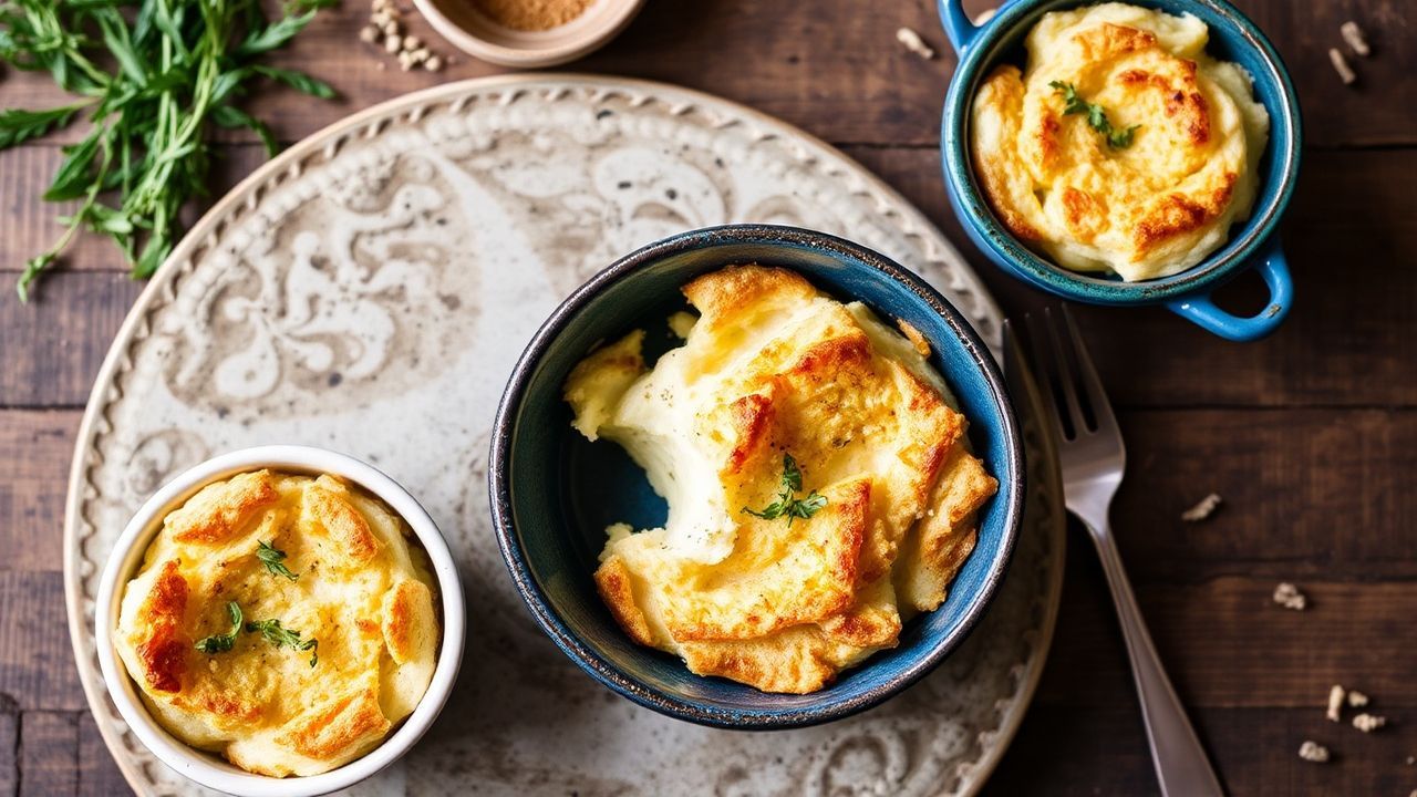 خبز بودينغ بالجبن والأعشاب، مخبوز دافئ مع لمسة ثوم وأعشاب طازجة، تفاصيل شهية