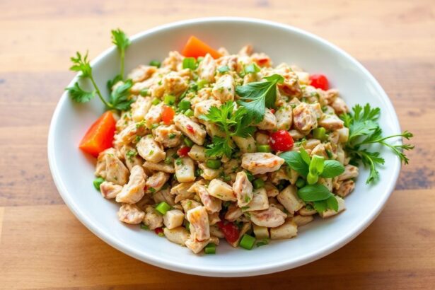 سلطة أعشاب زاستي مع لحم بط مقطع مهروس ونكهات حارة منعشة