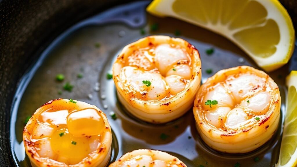 Pan-Seared Scallops with zesty yuzu butter, bright skillet sear and glossy citrus glaze.