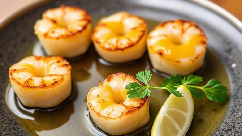 Pan-Seared Scallops with zesty yuzu butter, bright skillet sear and glossy citrus glaze.