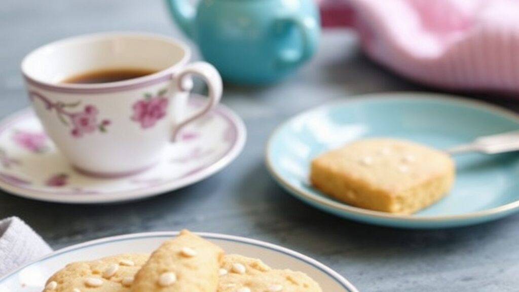Wholesome grain-free shortbread served with tea and a warm, cozy presentation.