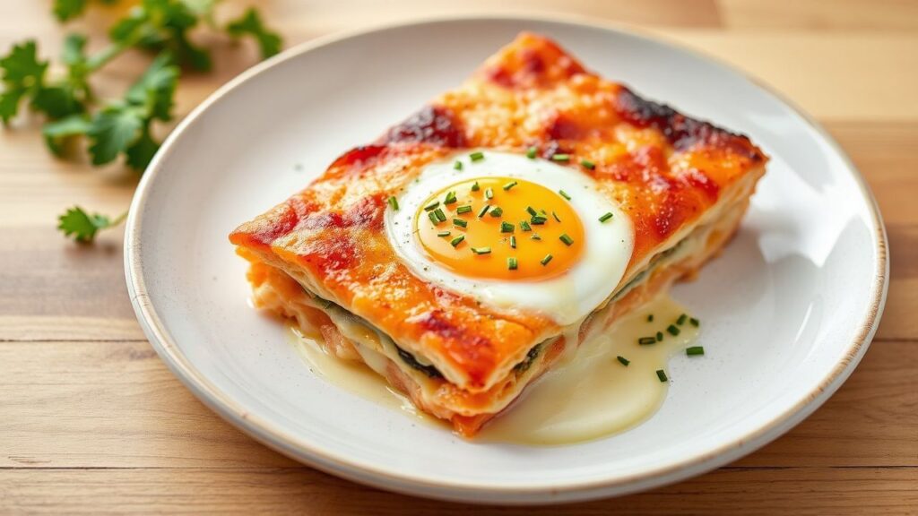 A plated smoked salmon egg bake showing creamy texture