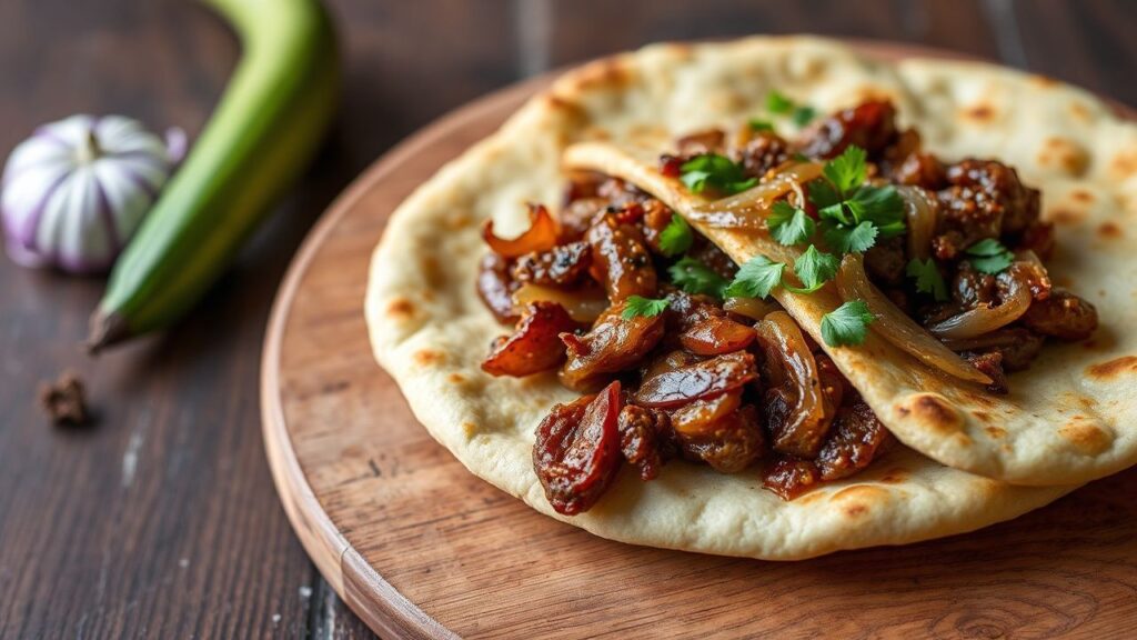 Spiced Meat & Onion Flatbread Final Bake and Garnish