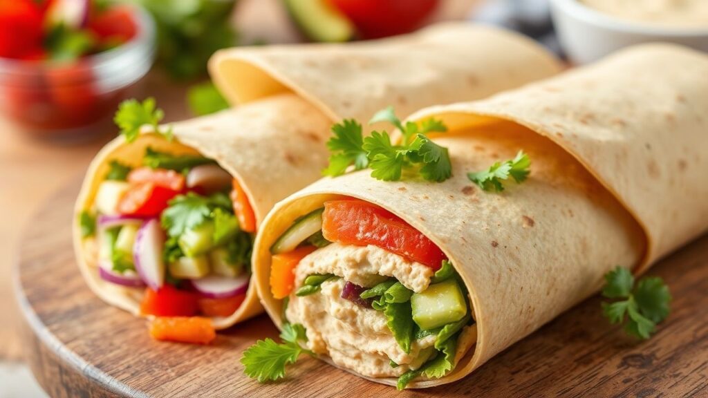 Fresh Mediterranean Veggie and Hummus Wraps—easy healthy wrap layers