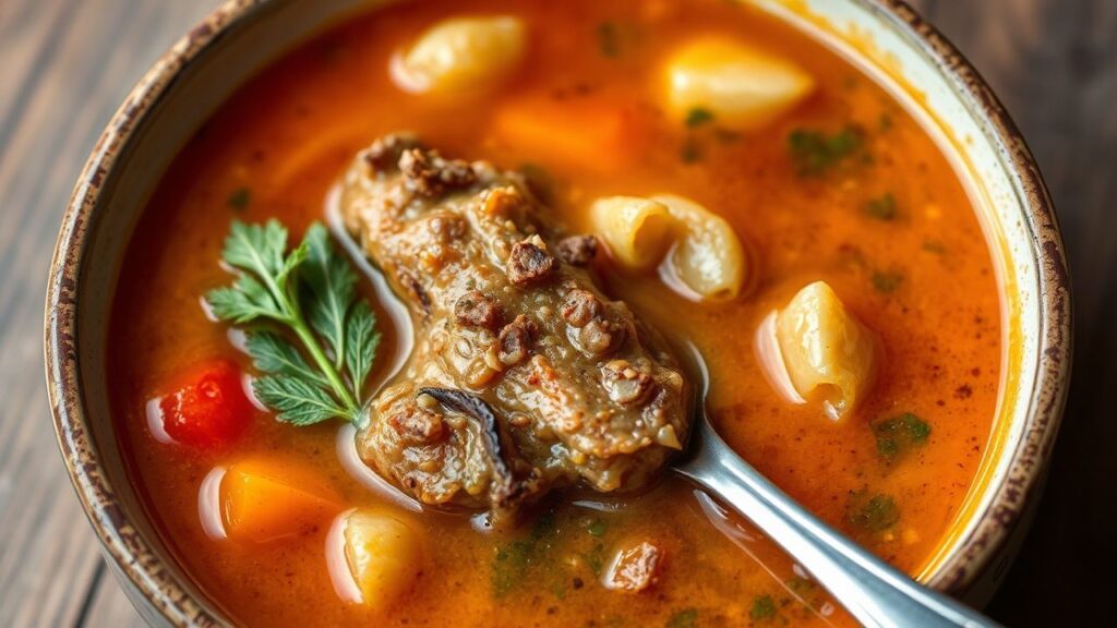 Herbal chicken rib soup in a warm bowl with healing flavors