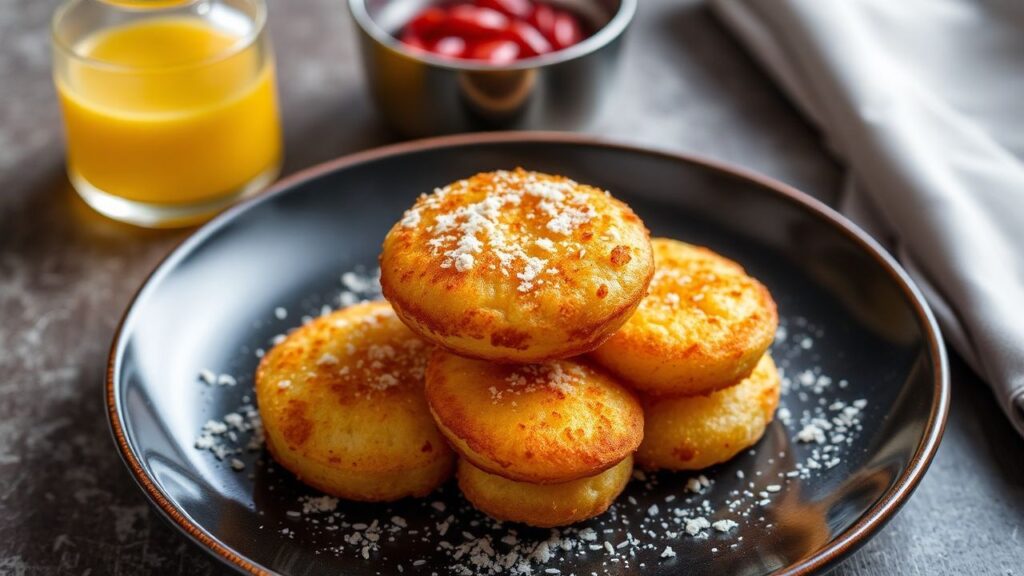 Crispy llapingachos in Ecuadorian style, golden and stuffed with melted cheese