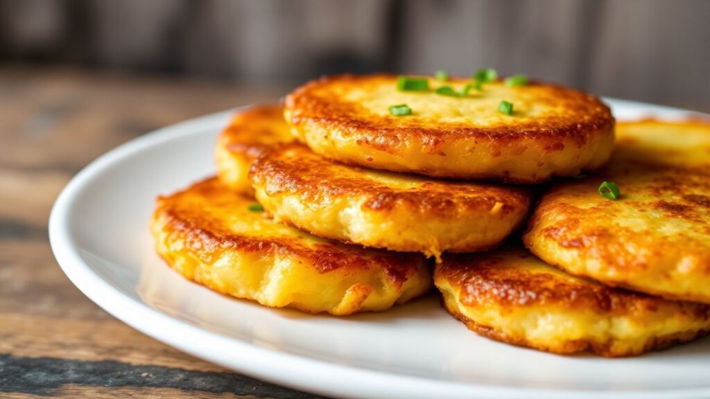 Golden llapingachos with molten cheese, inspired by Ecuadorian comfort food