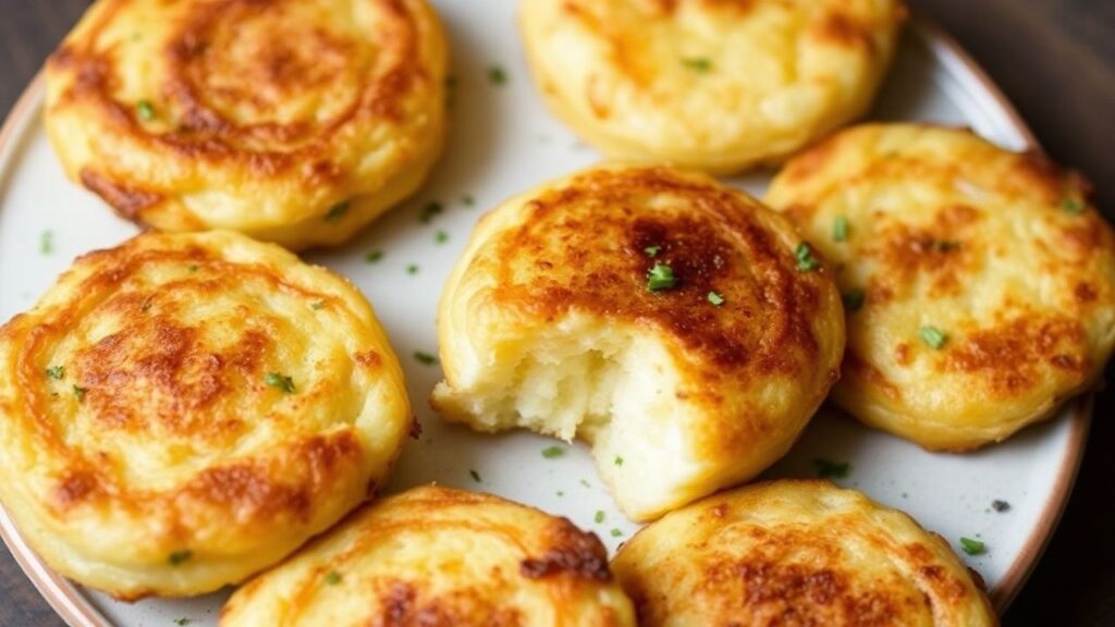 Crispy llapingachos with melted cheese, ready to serve in Ecuador style