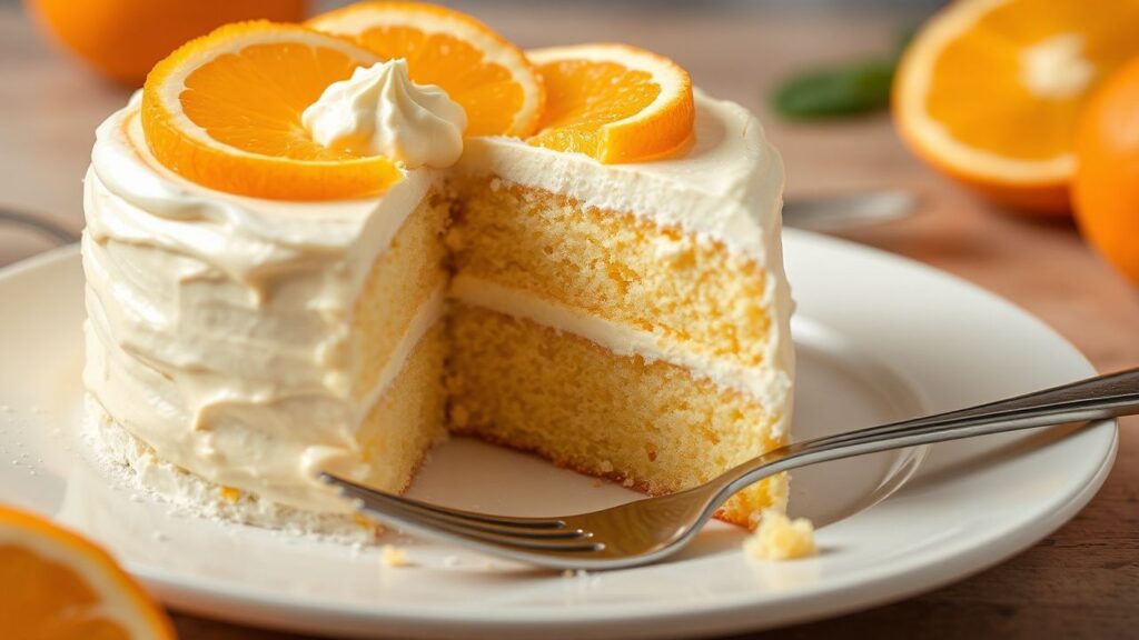 Orange Creamsicle Cake with fresh orange zest and creamy filling