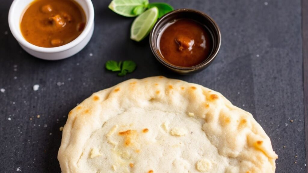 Puffy bhatura rising, golden deep-fried bread with crisp edges and soft, airy center texture.