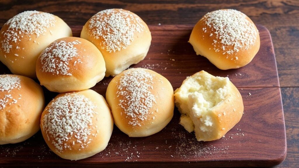 Close-up of fluffy vegan dinner rolls with cloud-like texture