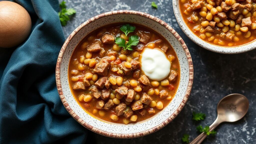 حساء لحم بقر وعدس شهي وغني بالبروتين