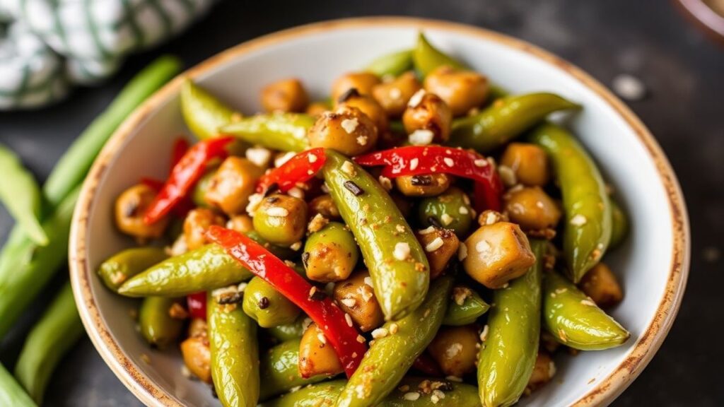 عزف شهية: حبات إدامامي حارة مع ثوم حار وعطر زاهي، لقمة مثالية ومليئة بنكهة قوية.