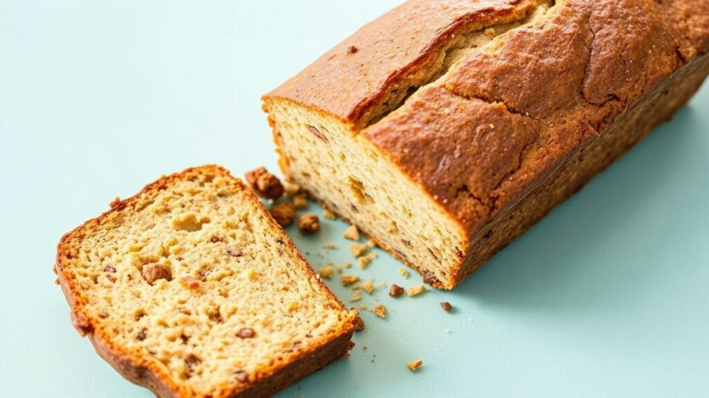 Whole30 sweet potato bread loaf on table with warm background