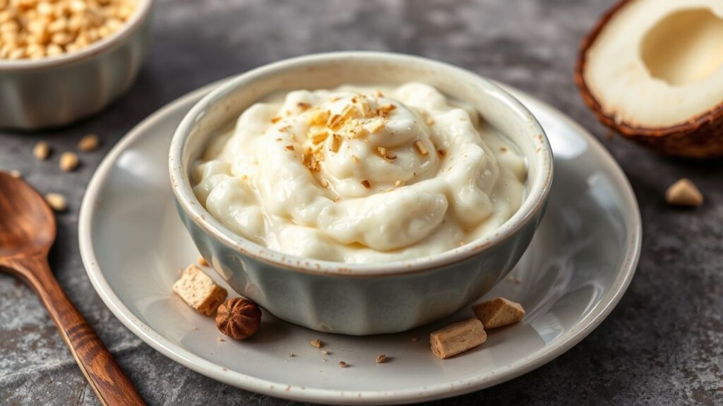 Creamy Coconut Cardamom Rice Pudding in a bowl