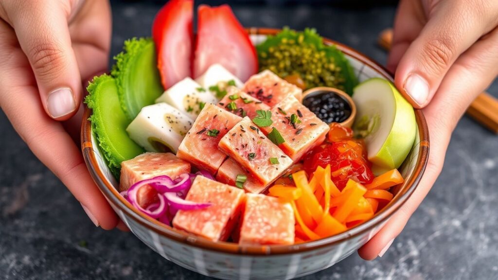 وعاء سوشي متفتت بطعم غني مع أهي أو توفو، تجربة مبهجة بلا لف.