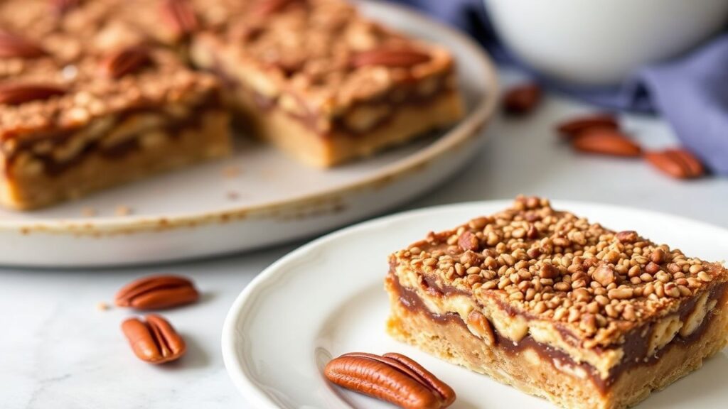 Decadent keto pecan pie bars with buttery crust and low-carbohydrate pecan filling