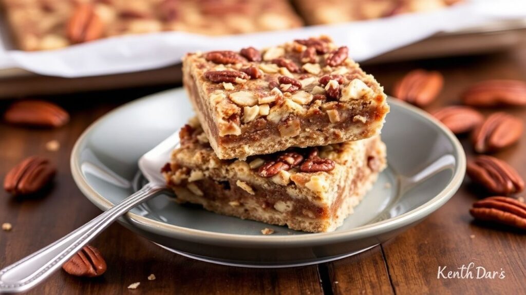 Keto pecan pie bars slice with rich pecan filling and low-carb crust