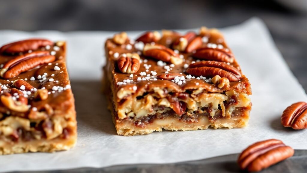Decadent keto pecan pie bars ready to serve