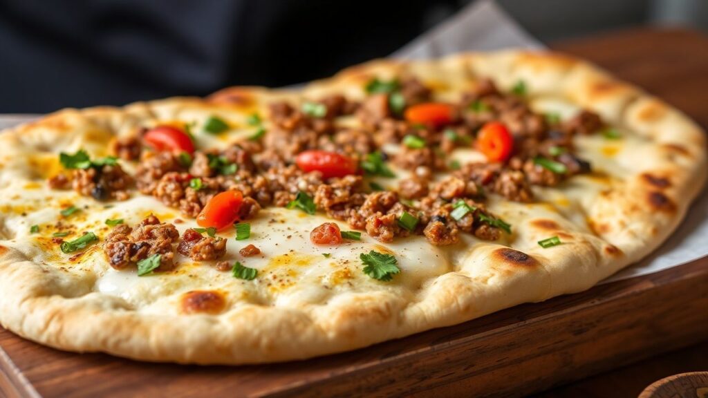 Freshly baked lahmacun, golden and crisp, ready to serve.