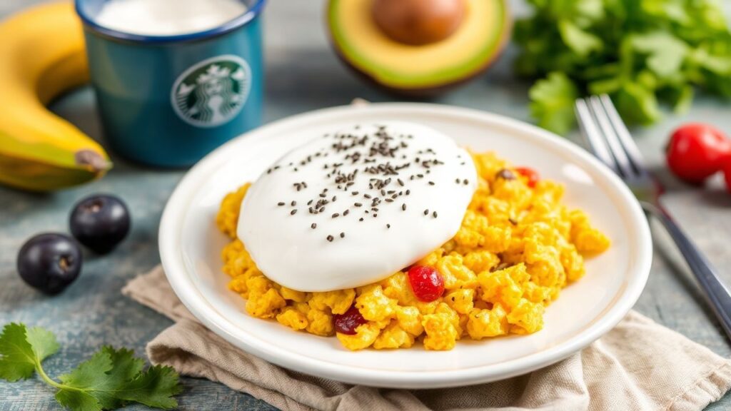 وعاء يوناني مع سكربل البيض يقدم وجبة صباحية قوية ومنعشة لبدء يومك بشكل مثالي
