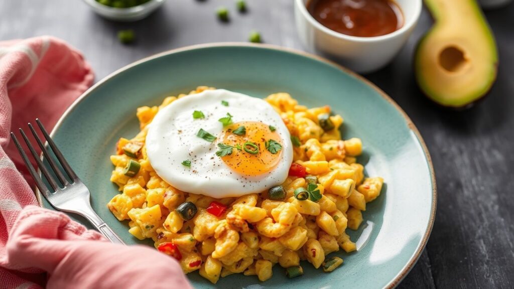 وعاء يوناني مع سكربل البيض يقدم وجبة صباحية قوية ومنعشة لبدء يومك بشكل مثالي