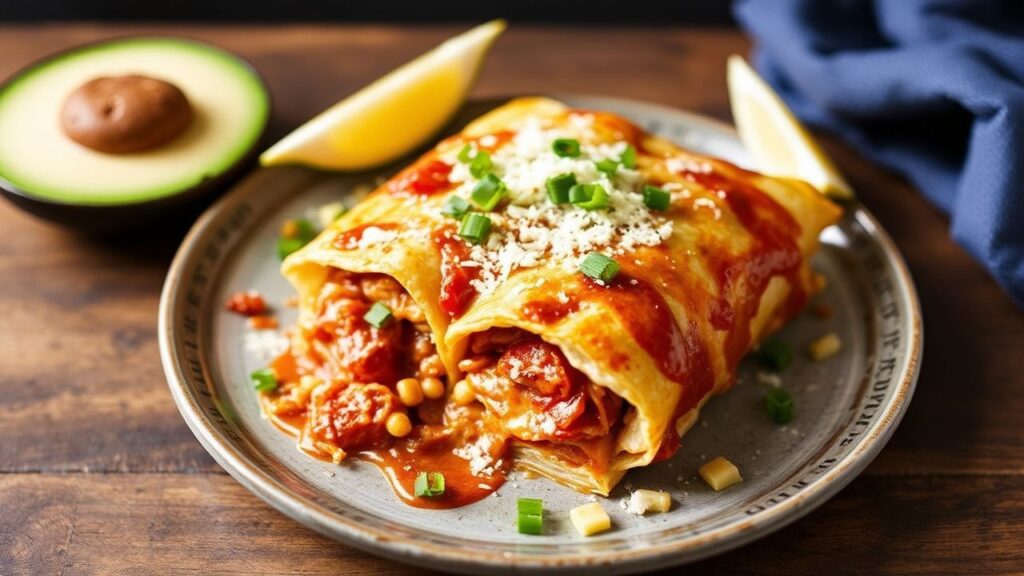 Lazy Girl Enchiladas topped with cheese and served with garnishes