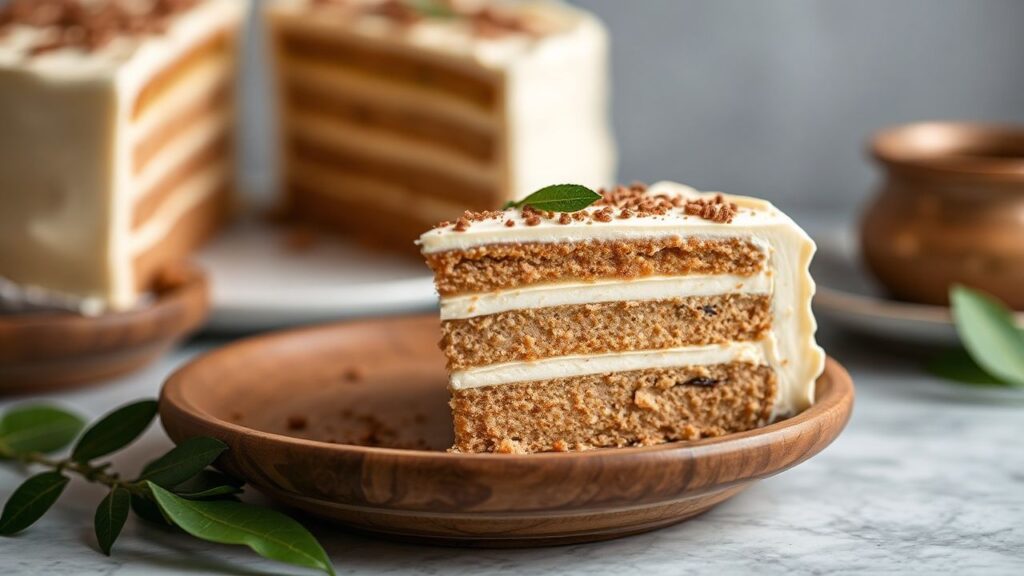 Thai tea layer cake with creamy multi-layer detail, a familiar sweet bite with flavor you want in every slice