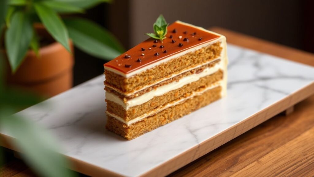 Thai tea layer cake with creamy layers and warm tea aroma