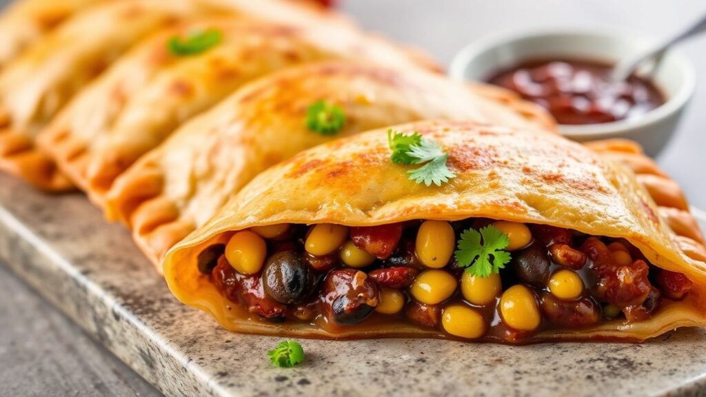Black bean and corn empanadas with a golden, crispy crust