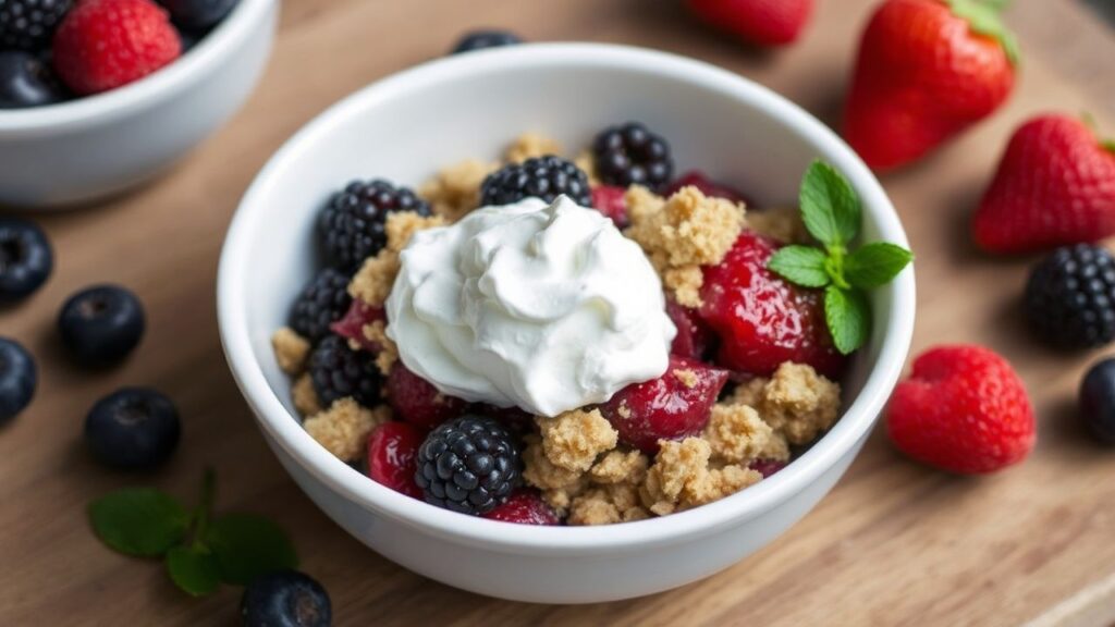 Low-sugar diabetic berry crumble with crisp topping