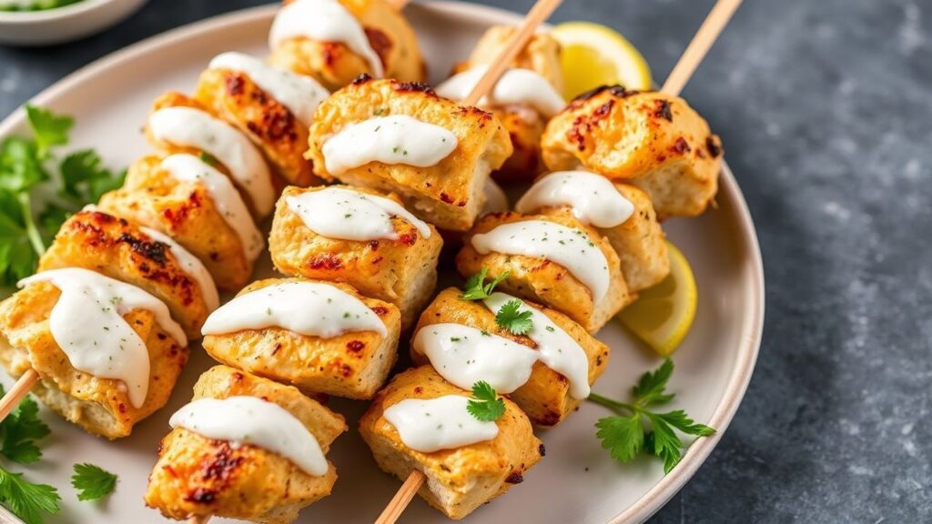 Zesty tzatziki chicken skewers with bright cucumber-yogurt sauce