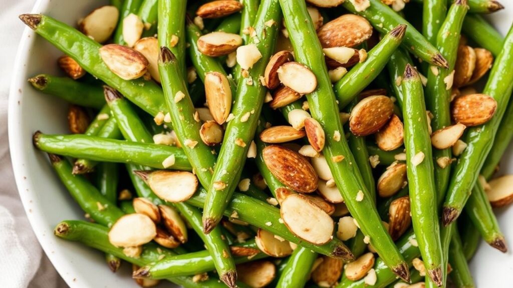 فاصوليا خضراء مقليّة بالثوم واللوز المقرمش، لمسة سحرية من مكوّنات بسيطة تجمعًا