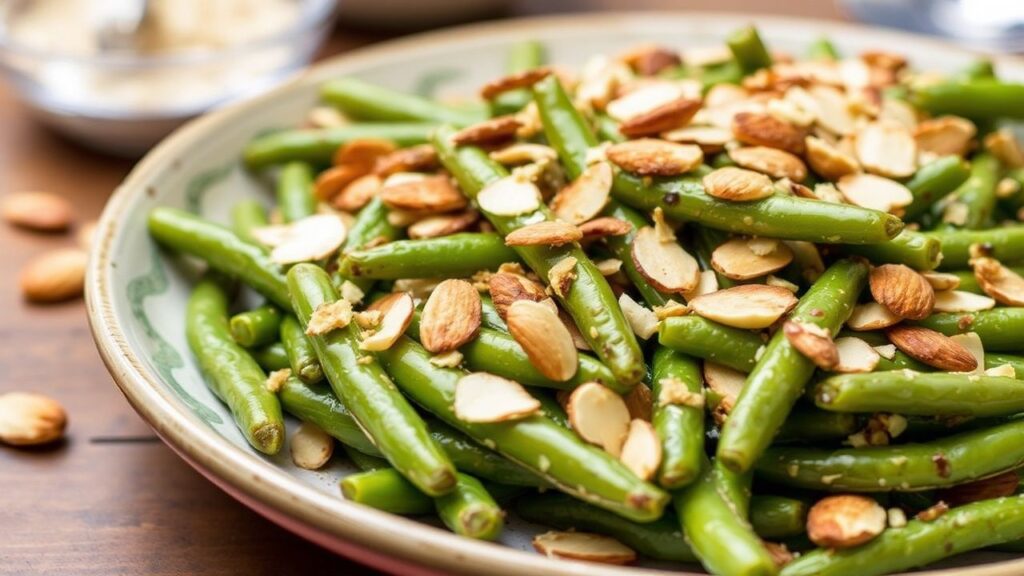 فاصوليا خضراء مقليّة بالثوم واللوز المقرمش، لمسة سحرية من مكوّنات بسيطة تجمعًا