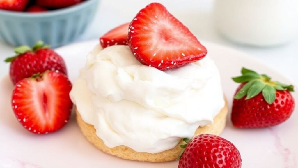 Light gluten-free strawberry shortcake served with whipped cream