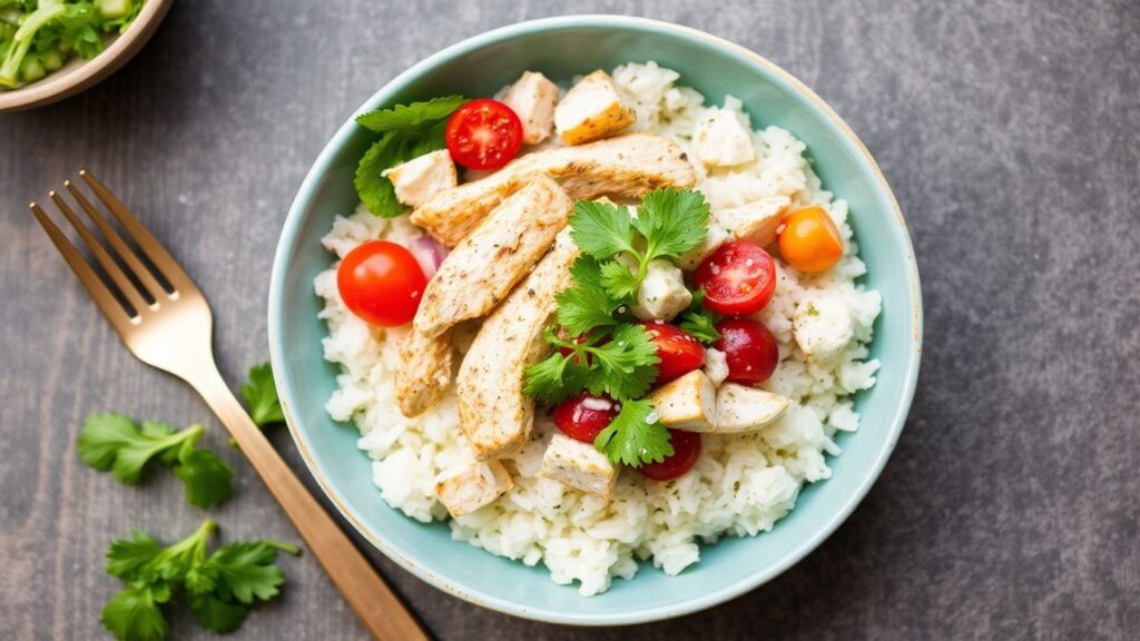 Bowl presentation with Mediterranean toppings