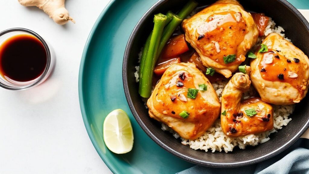 دجاج بالزنجبيل وصلصة الصويا في مقلاة واحدة، وجبة سريعة بنكهة قوية—عندما dinner calls for something quick.