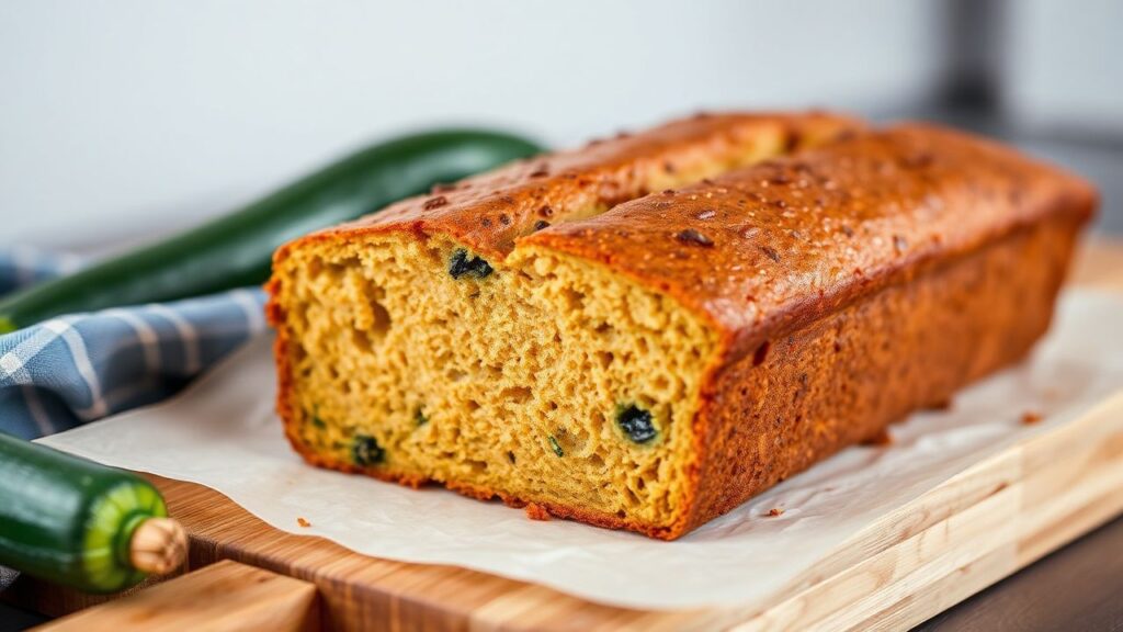 Zucchini bread slice with tender crumb and rich flavor.