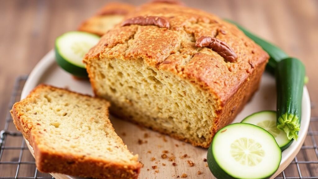 Moist zucchini bread slice with tender crumb.