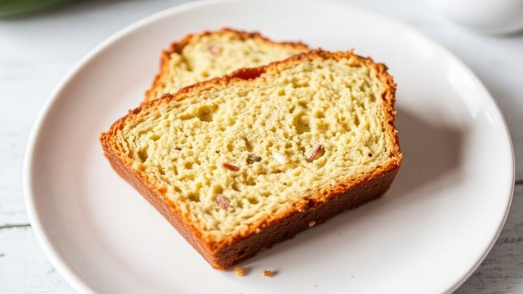Moist zucchini bread slice close-up.